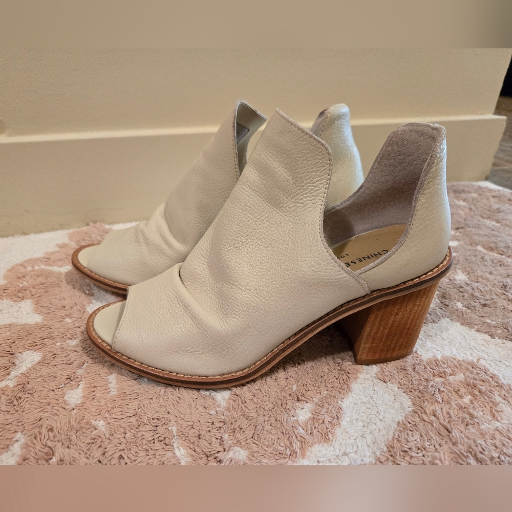 Cream Ivory Peep-Toe Ankle Boots Size 7